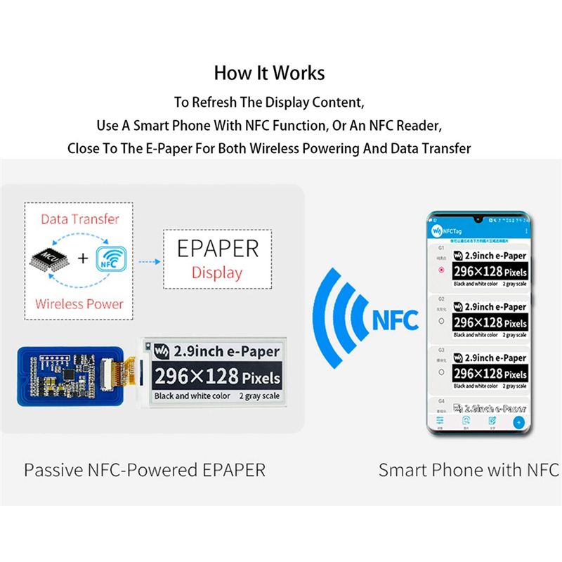 Display Epaper 2.9 - A49T 2.9 İnç Kablosuz NFC Destekli