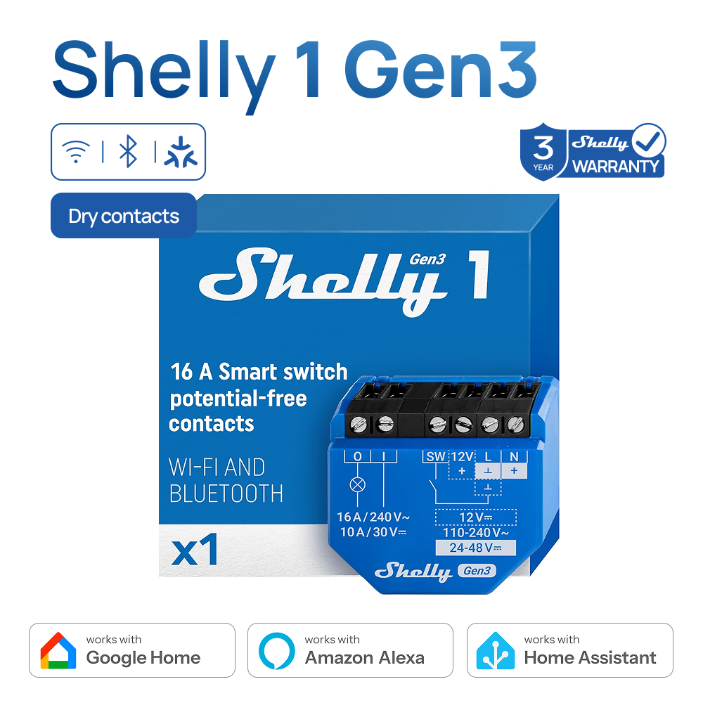 Shelly 1 Gen3 Kuru Kontaklı Ak - Shelly Relay Module incelemesi ve fiyatı